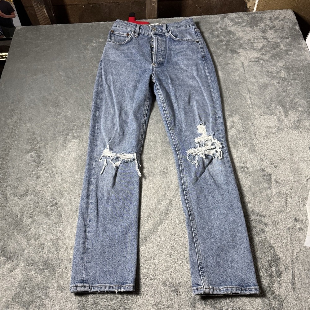 AGOLDE Riley High‎ Rise Straight Crop Blue jeans Distressed size 23 x 25